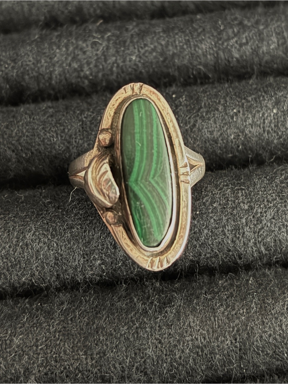 Vintage Sterling Silver Mexico Ring Malachite signed